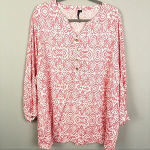 CATHY WOMAN | Tribal Print Blouse Pink White Women’s Plus Size 3X